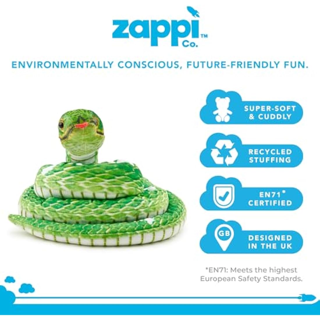 Zappi Co Green Tree Python Plush Snake Toy – Realistic 180cm Stuffed Animal