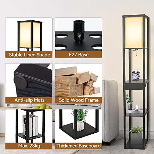 PULUOMIS Floor Lamp with Shelves | 3-Tier Storage Lamp with USB Ports
