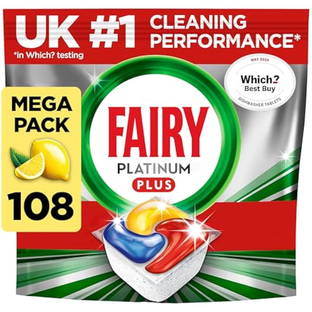 Fairy Platinum Plus All-in-1 Dishwasher Tablets – Lemon, 108 Pods