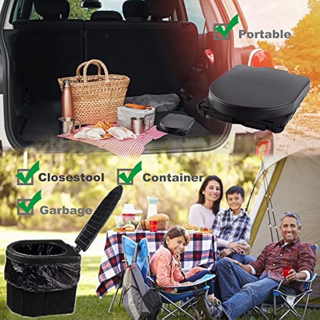 Portable Camping Toilet – Collapsible ABS Outdoor Potty with Bags