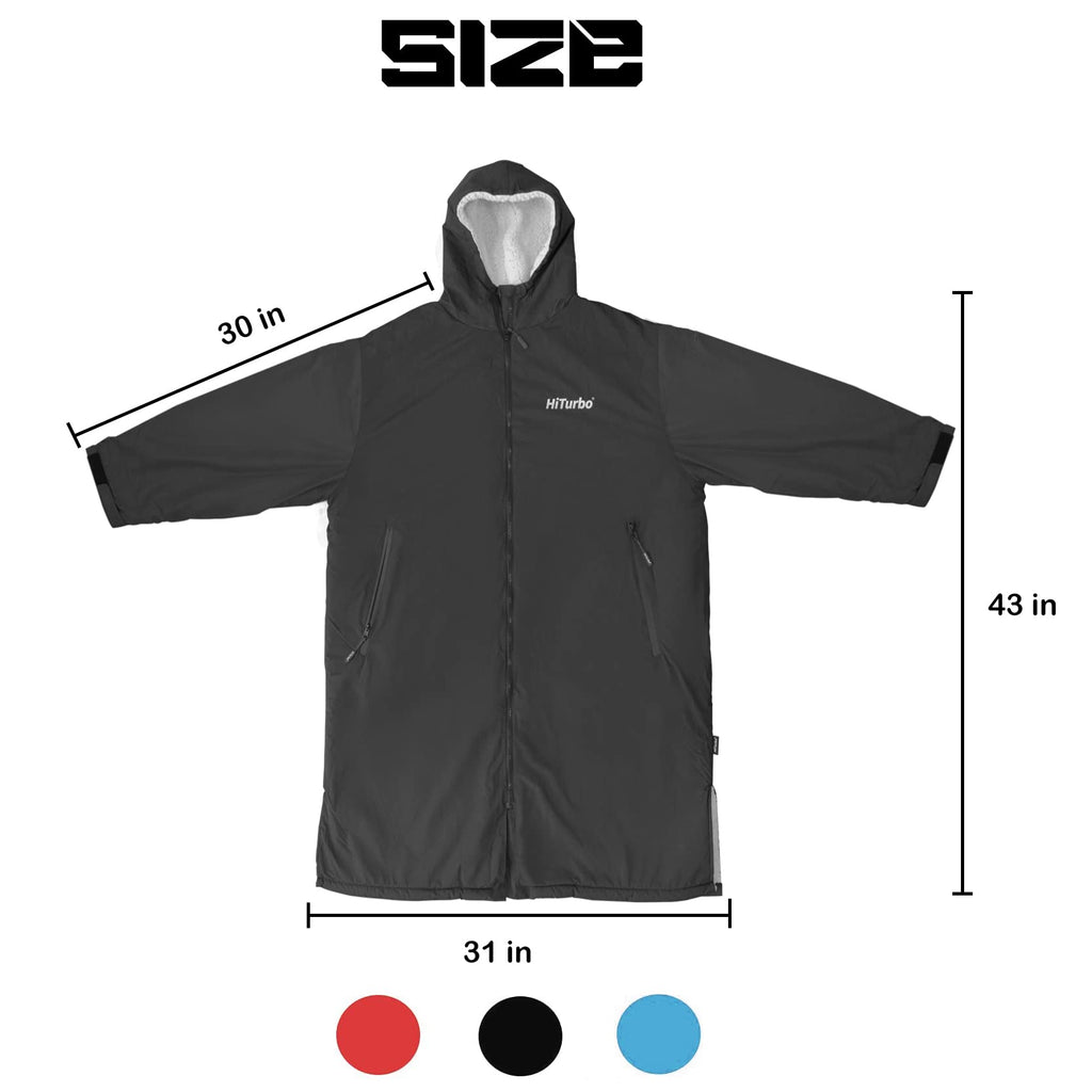 Hiturbo Waterproof Changing Robe – Fleece Lined Surf Poncho Coat in Black