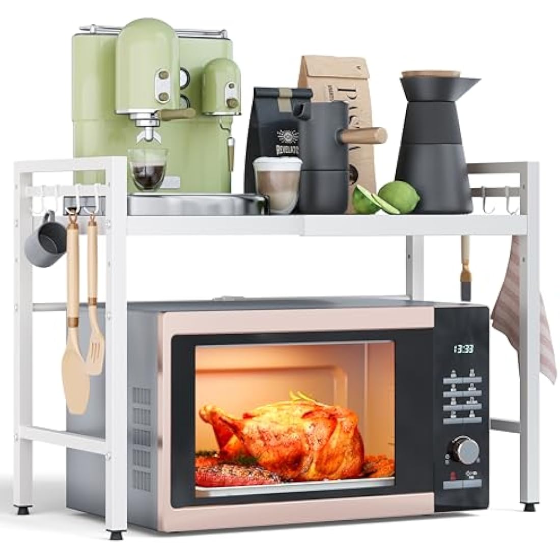 NETEL Expandable Microwave Shelf | 2-Tier Carbon Steel Kitchen Rack