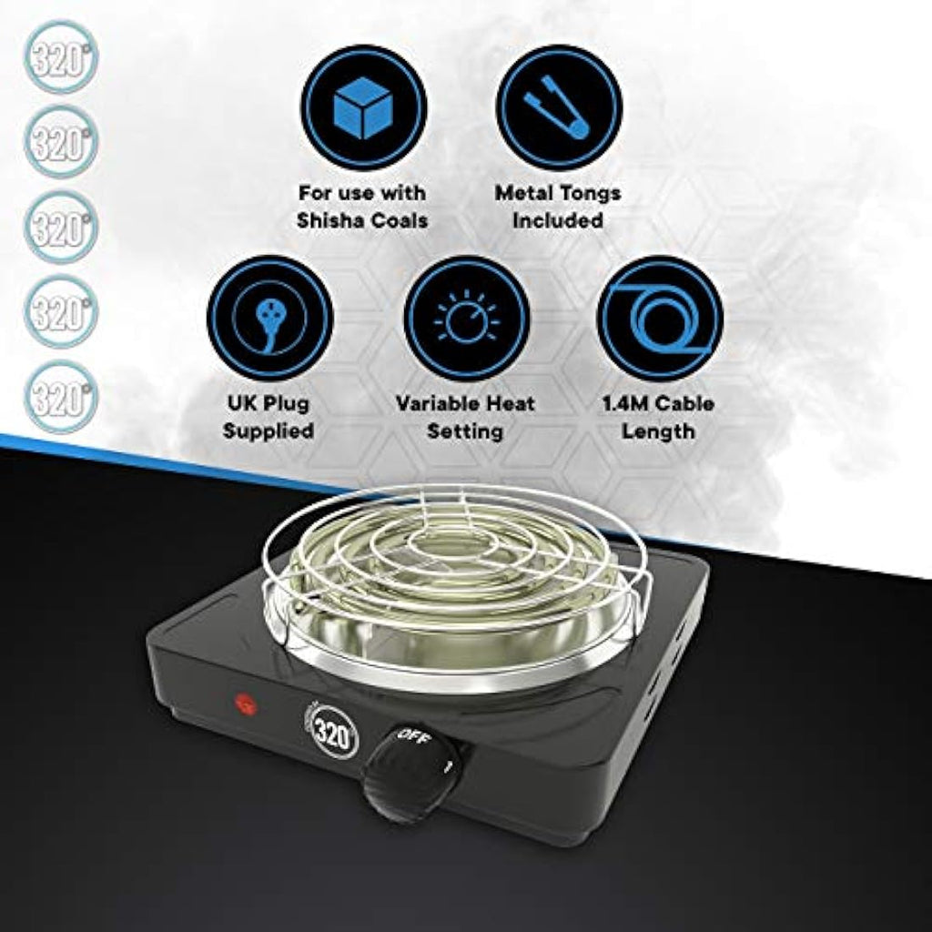 320º Electric Charcoal Burner for Coconut Coal | 1000W Stove with Tongs