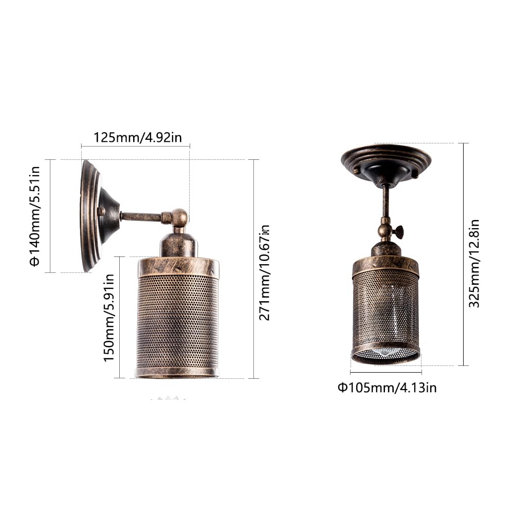 LULING Industrial Steampunk Wall Light – 2 Pack Metal Net Sconce