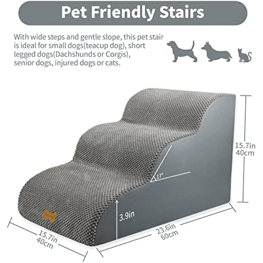Nepfaivy 3-Step Foam Dog Stairs – Non-Slip Pet Ramp for High Beds