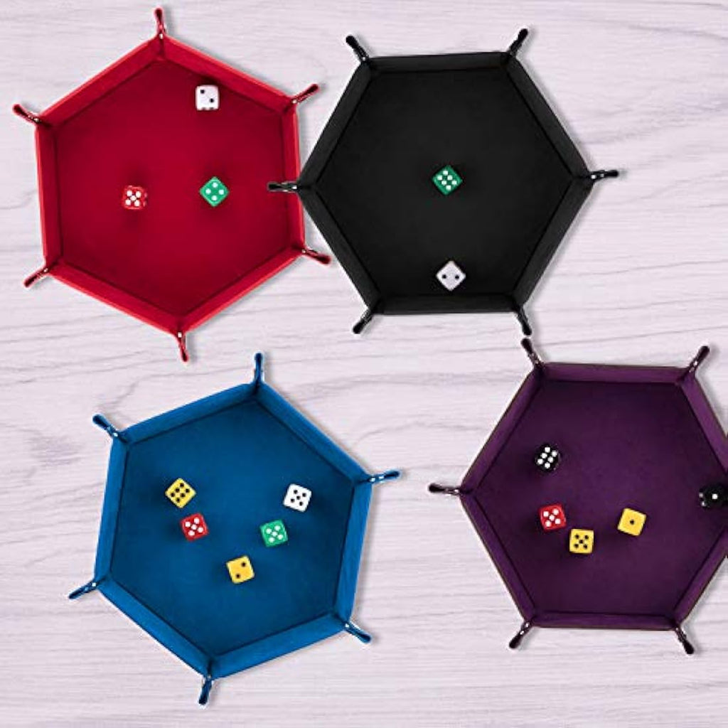 Hexagon Folding PU Leather Dice Tray for DND RPG – 4 Pack