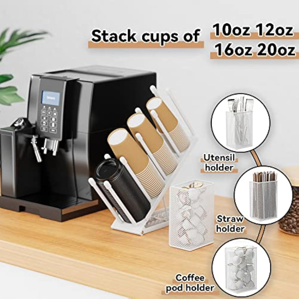 Ovicar Adjustable 4 Compartment Metal Cup and Lid Holder with Mesh Basket
