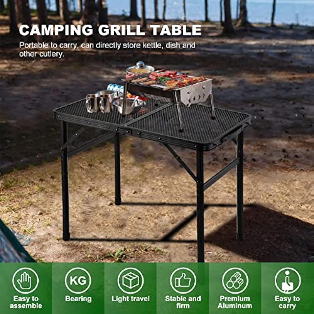 Odoland Portable Camping Table – Height Adjustable Aluminum Folding Table