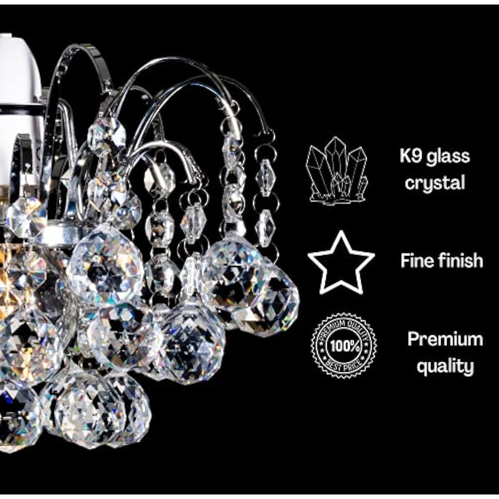 Jolof Store K9 Crystal Oriel Light Shade | Chrome Pendant Chandelier