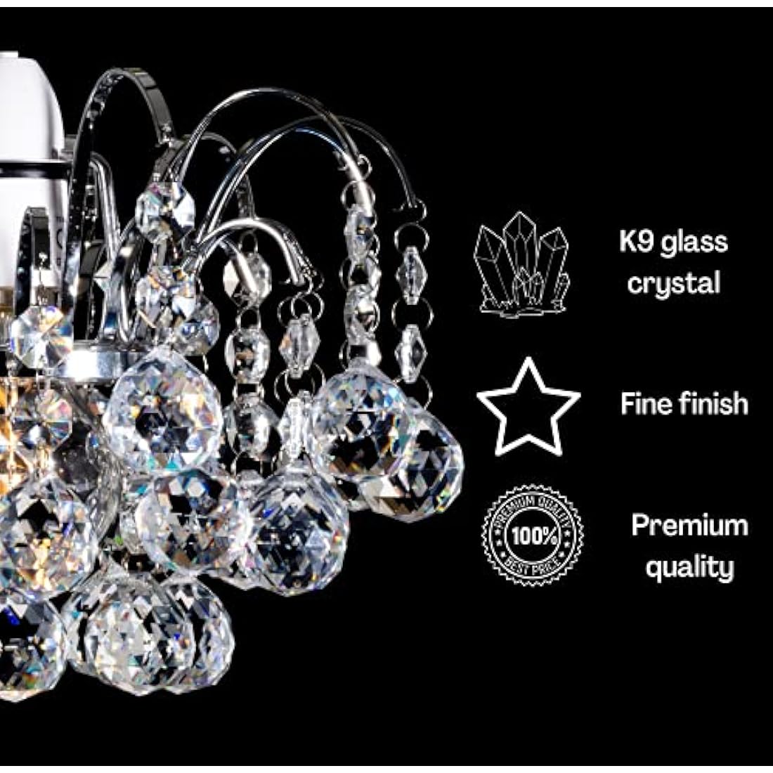 Jolof Store K9 Crystal Oriel Light Shade | Chrome Pendant Chandelier