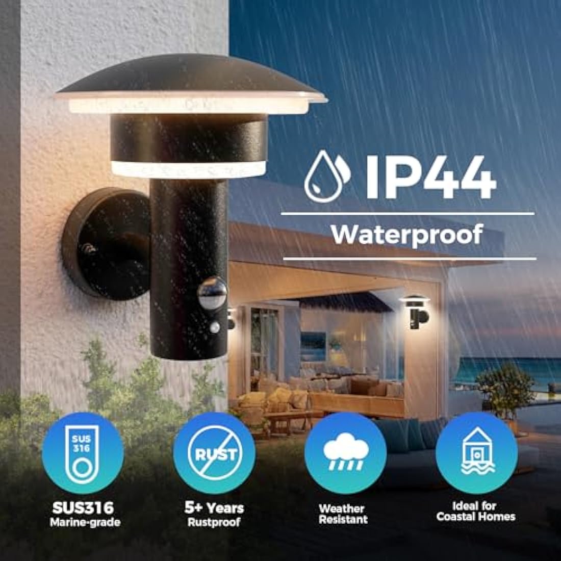 NBHANYUAN Outdoor LED Wall Light – SUS316 Stainless Steel Motion Sensor