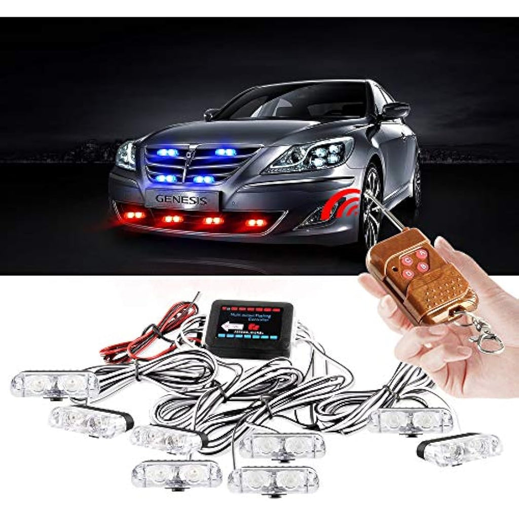 8-in-1 LED Emergency Strobe Lights for Trucks - Red & Blue