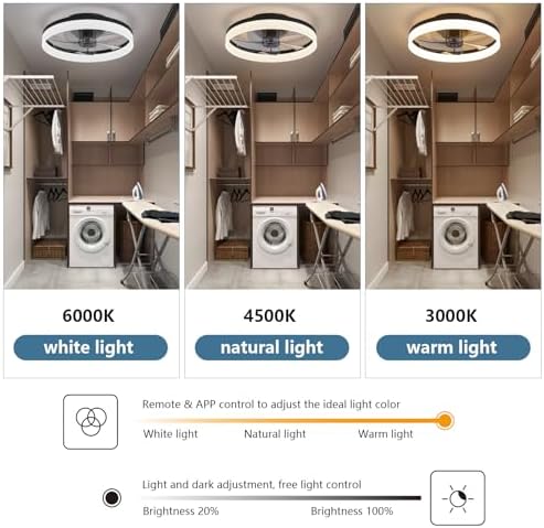 MOSSCO 50cm Flush Mount Ceiling Fan with Light - Dimmable LED & Remote