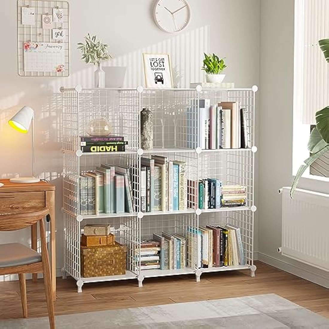 AWTATOS 9-Cube Wire Storage Shelves | Modular DIY Bookcase Unit, White