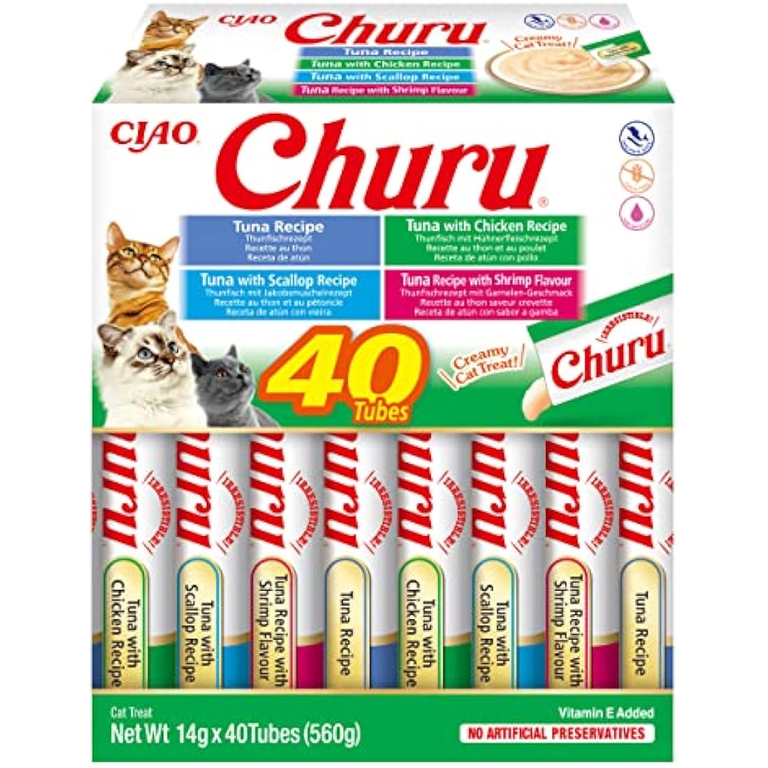 Inaba Churu Cat Treats – Tuna Seafood Variety Box – 40 Pack Grain-Free