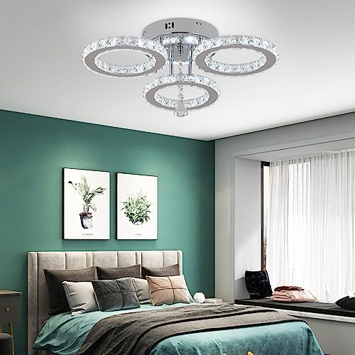 VETRULUS Modern LED Crystal Chandelier – Dimmable Flush Mount Ceiling Light