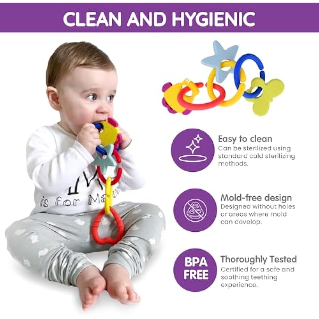 Gummee Silicone Teething Rings – 6-Piece Cooling Baby Links for 3-6 Months