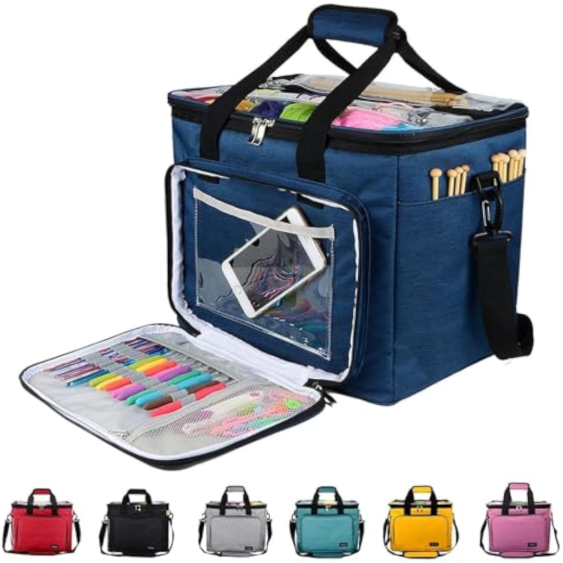 Hoshin Portable Yarn Storage Bag – Large Crochet Tote Organizer, Navy