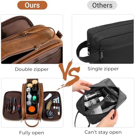 Jolof Store Men's PU Leather Toiletry Bag – Large Travel Dopp Kit