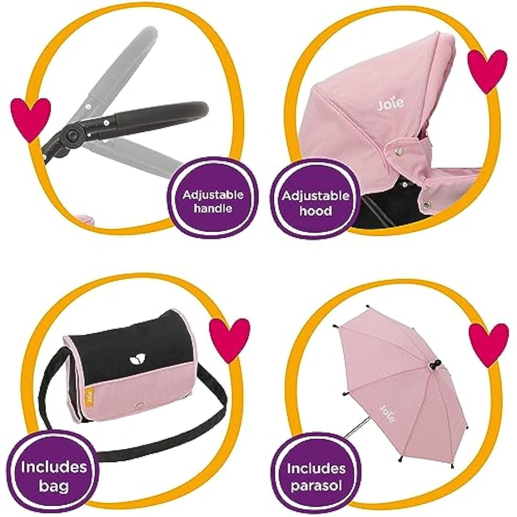 Joie Junior Dolls Pram & Parasol Set - Foldable Toy Stroller for Age 3+