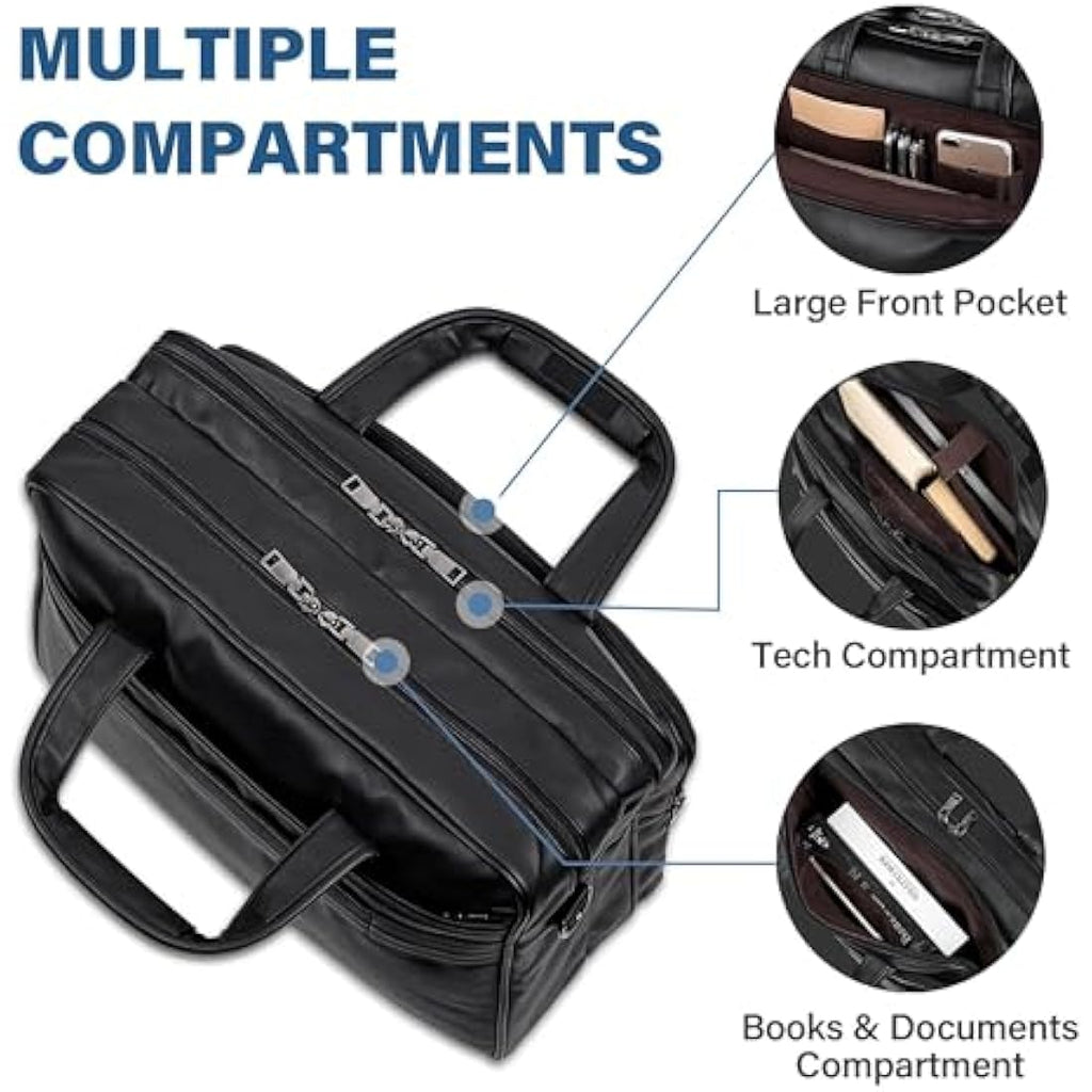 Seyfocnia 15.6 Inch Leather Laptop Bag – Water-Resistant Business Briefcase