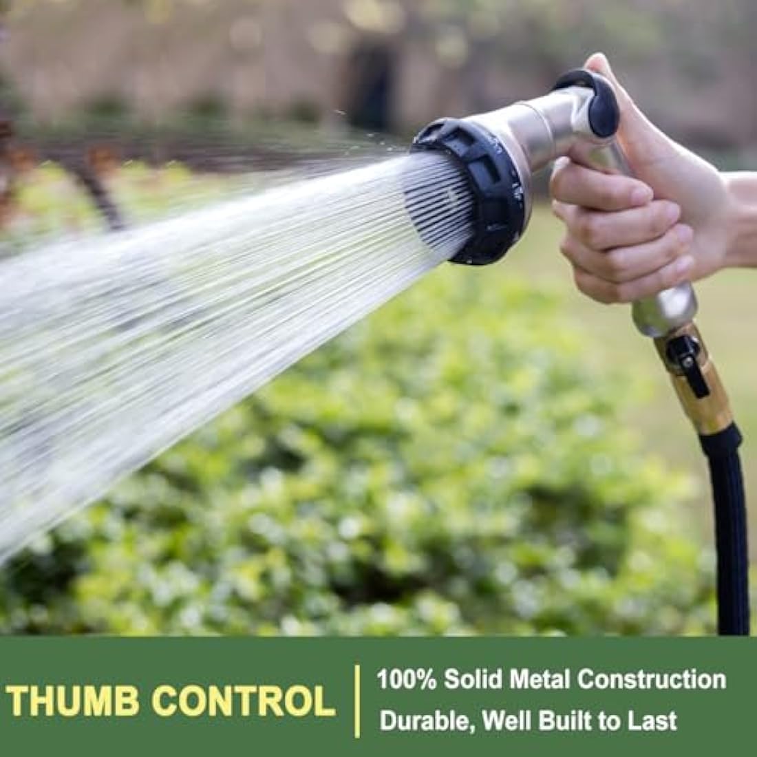 FANHAO Heavy Duty Metal Garden Hose Nozzle | 8-Pattern Thumb Control
