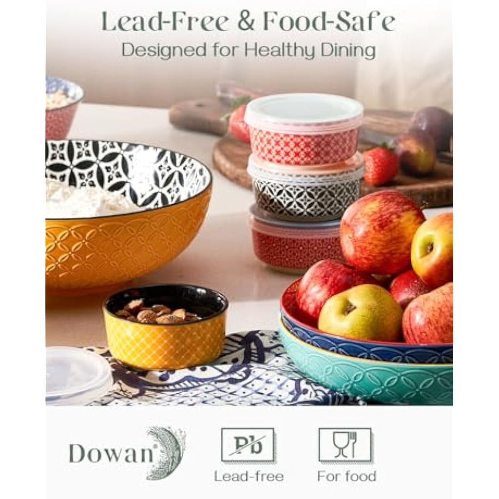 DOWAN 176ml Porcelain Dipping Bowls with Lids - Set of 6 Colorful Ramekins