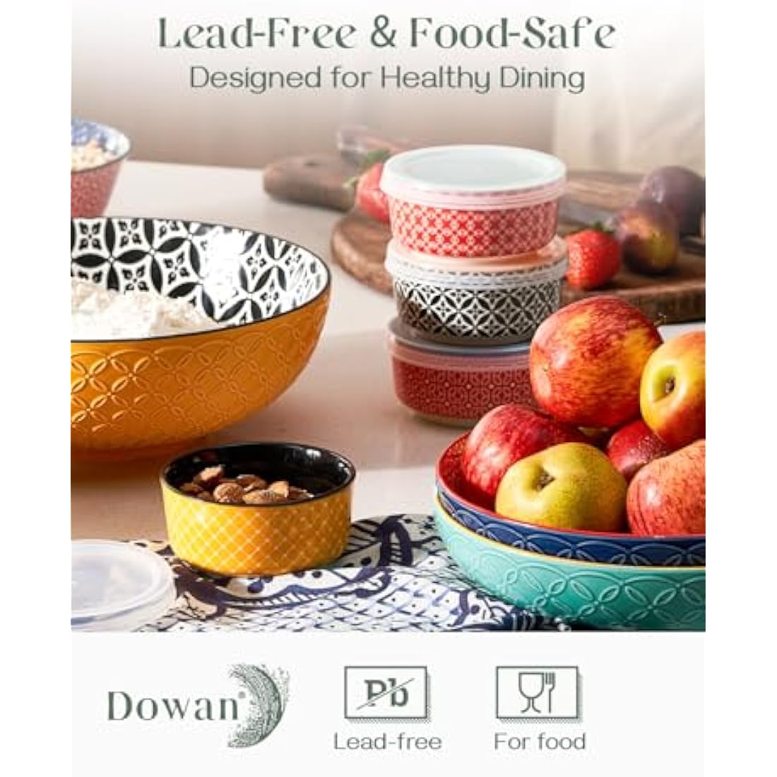 DOWAN 176ml Porcelain Dipping Bowls with Lids - Set of 6 Colorful Ramekins