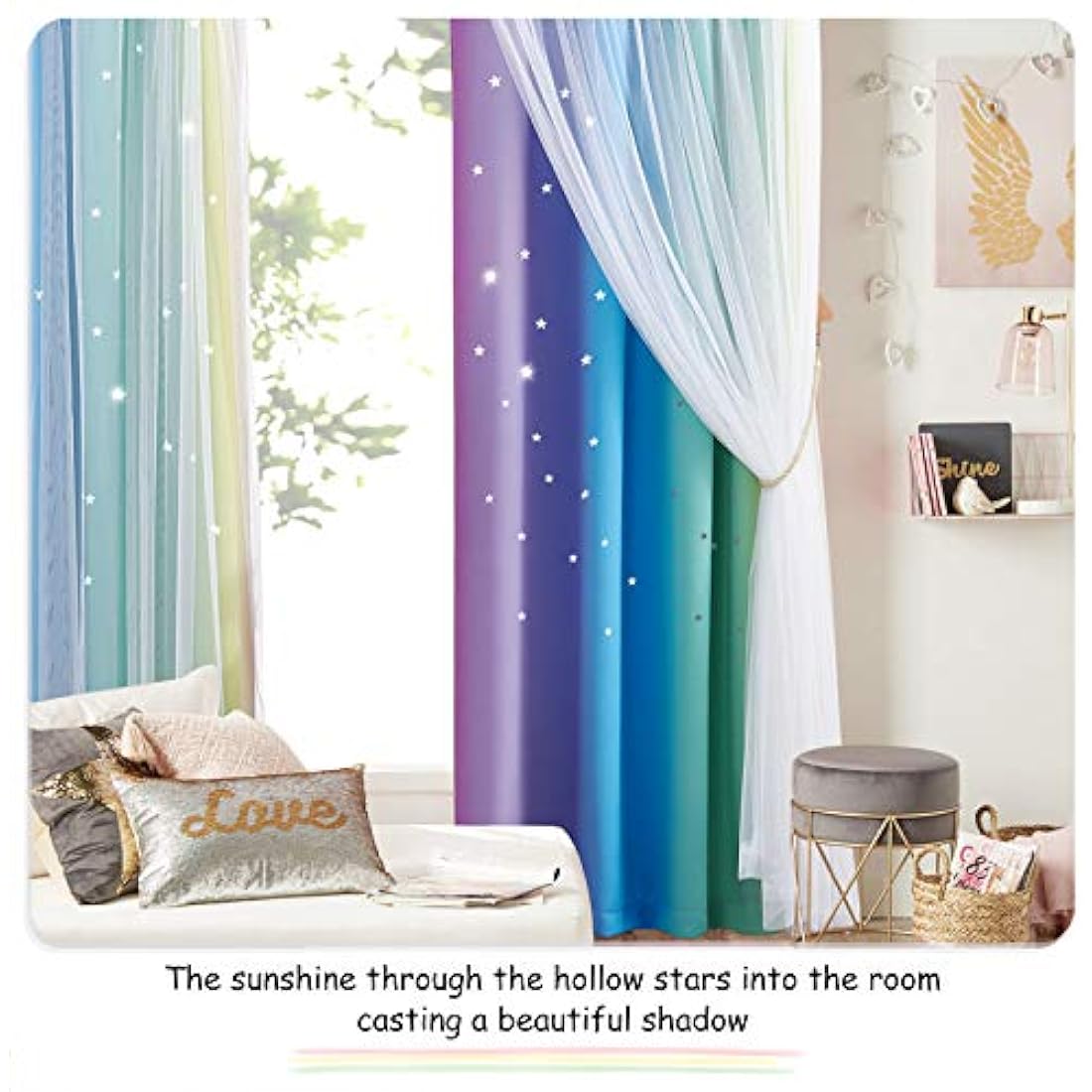NICETOWN Kids Star Cut Out Blackout Curtains | Thermal Eyelet Drapes, 2 Panels