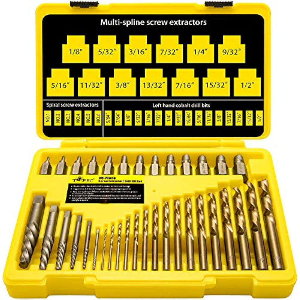 Topec 35-Piece Screw Extractor and Left Hand Drill Bit Set | CR-MO Steel
