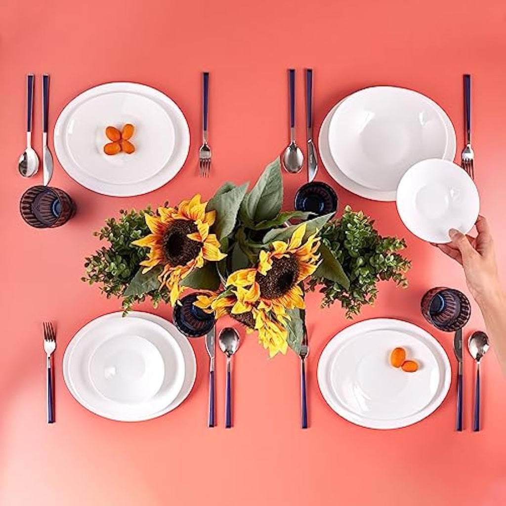 Karaca White 24-Piece Glass Dinner Set | Heat-Resistant Dinnerware