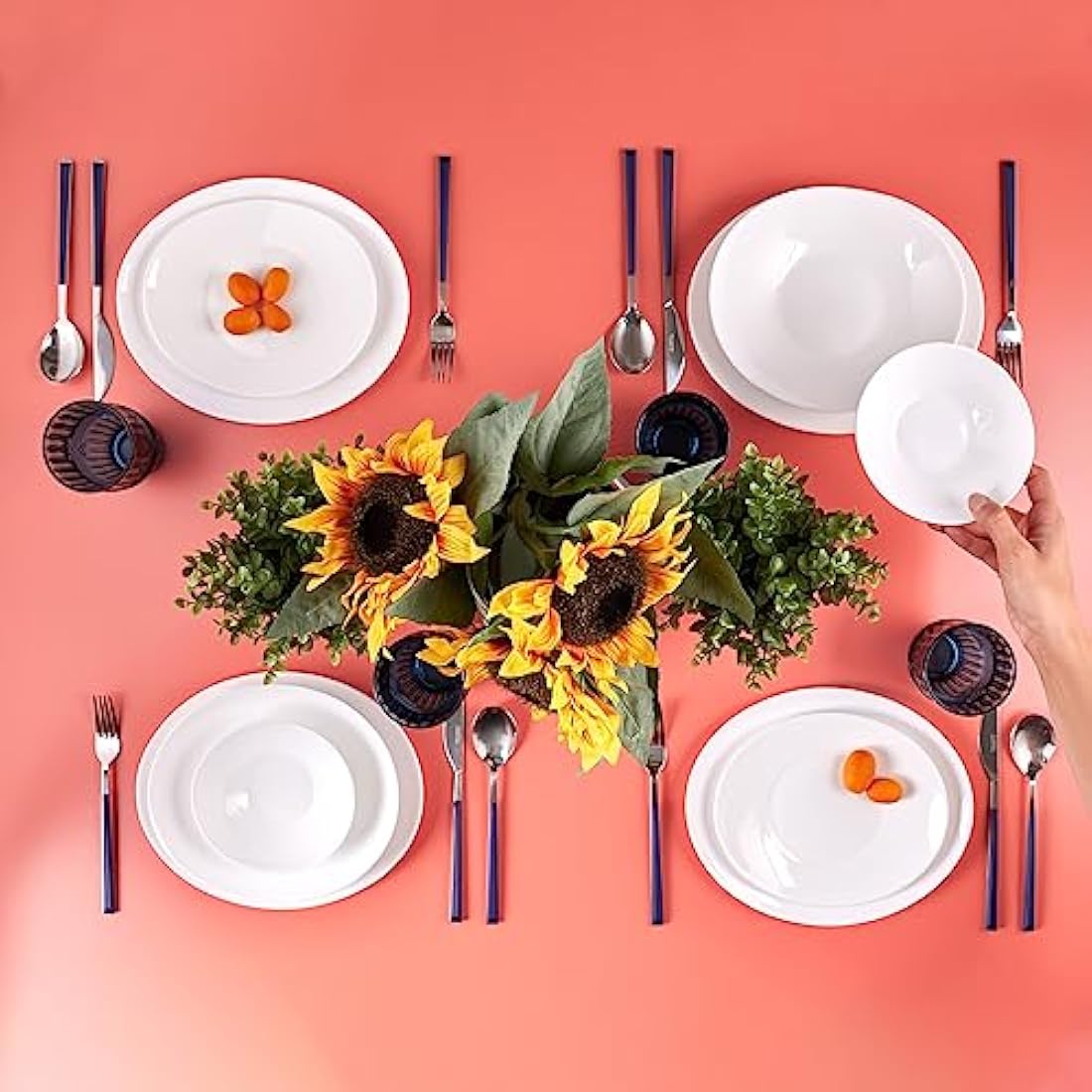 Karaca White 24-Piece Glass Dinner Set | Heat-Resistant Dinnerware