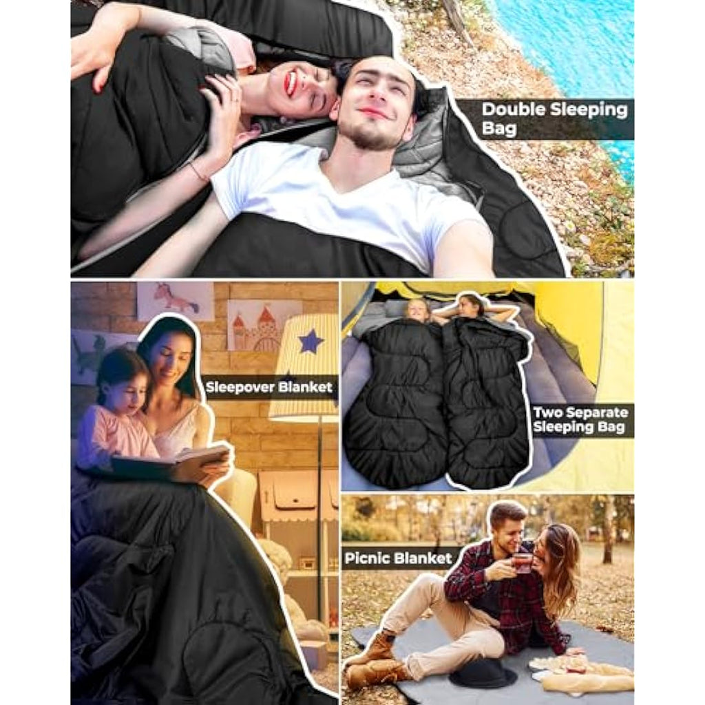 Ohuhu Double Sleeping Bag | Waterproof 2 Person Camping Bag with 2 Pillows