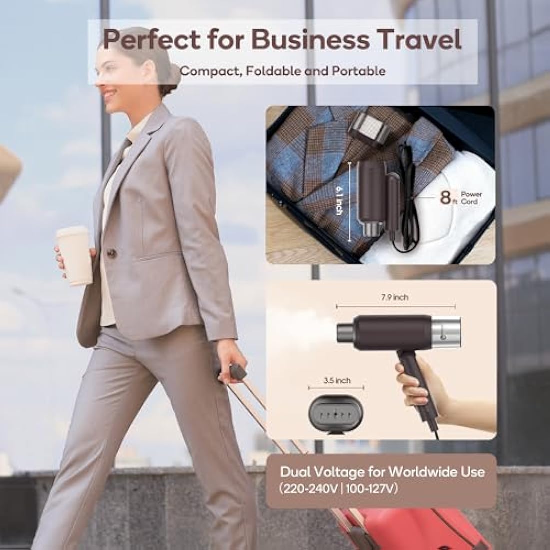 Newbealer Dual Voltage Travel Garment Steamer | 1200W Portable Foldable Iron