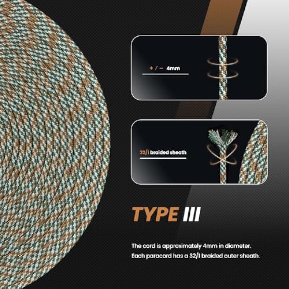 Abma Cord 4mm Type III Nylon Paracord – 9 Strands, 100m Spool