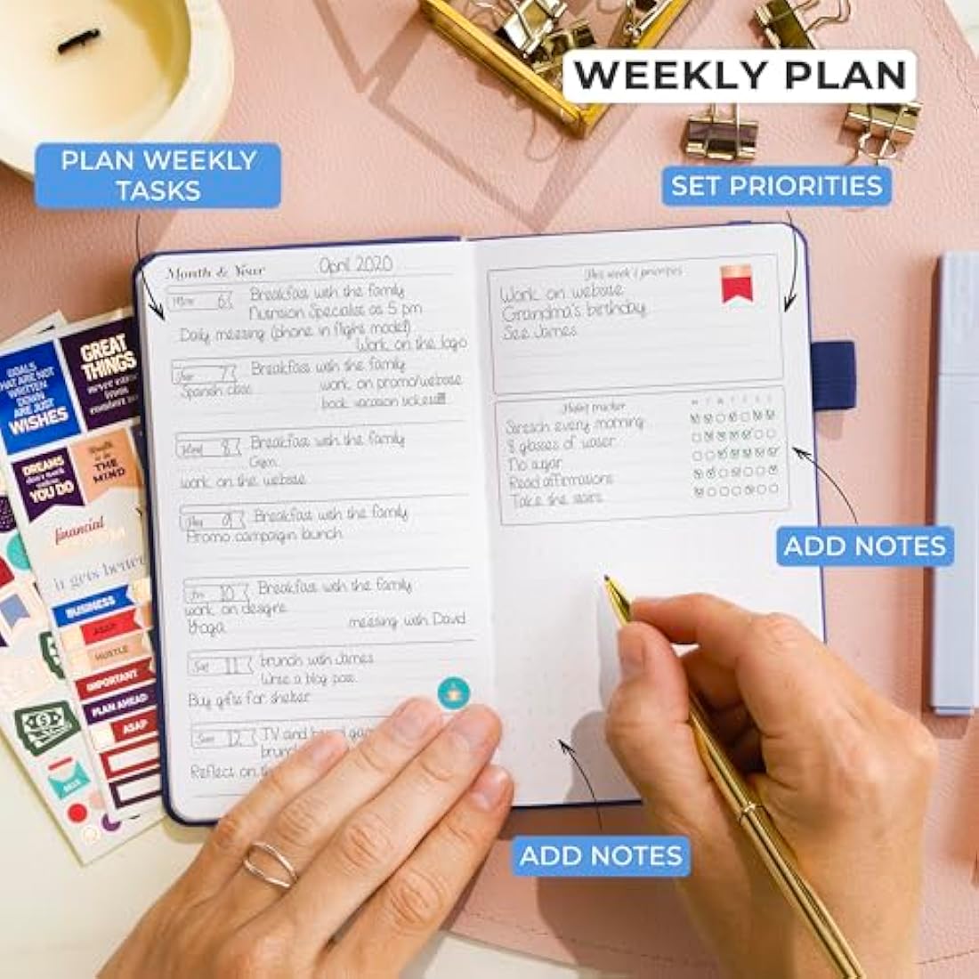 GoGirl Undated Pocket Weekly Planner – Goal Organizer & Agenda, Royal Blue