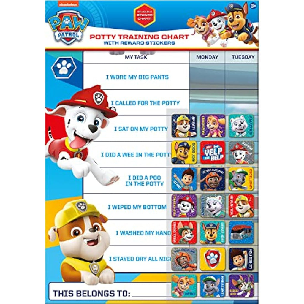 Paw Patrol Potty Training Reward Chart with Reusable Sparkly Stickers