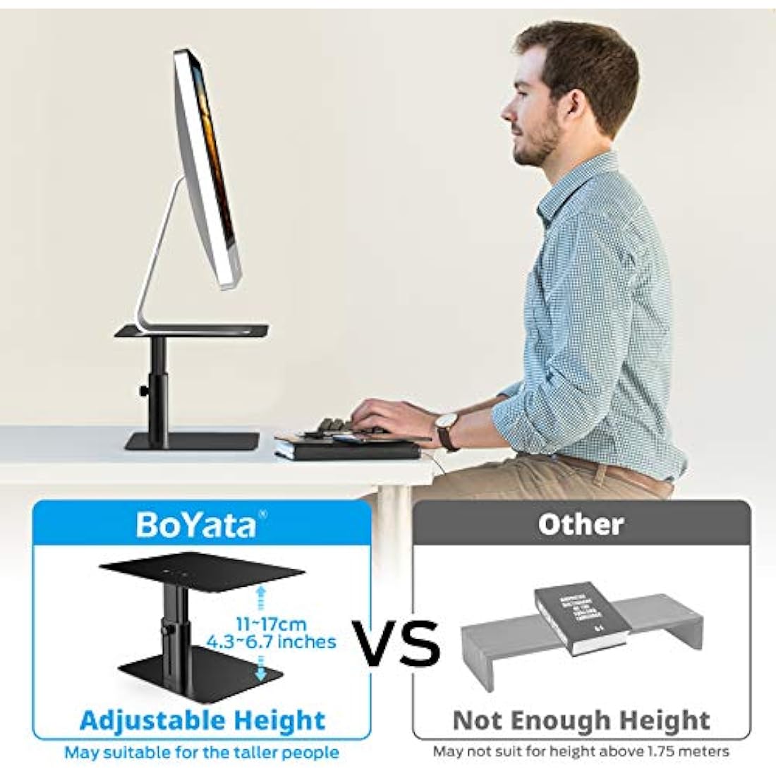 BoYata Adjustable Metal Monitor Stand Riser - Ergonomic Desktop Organizer
