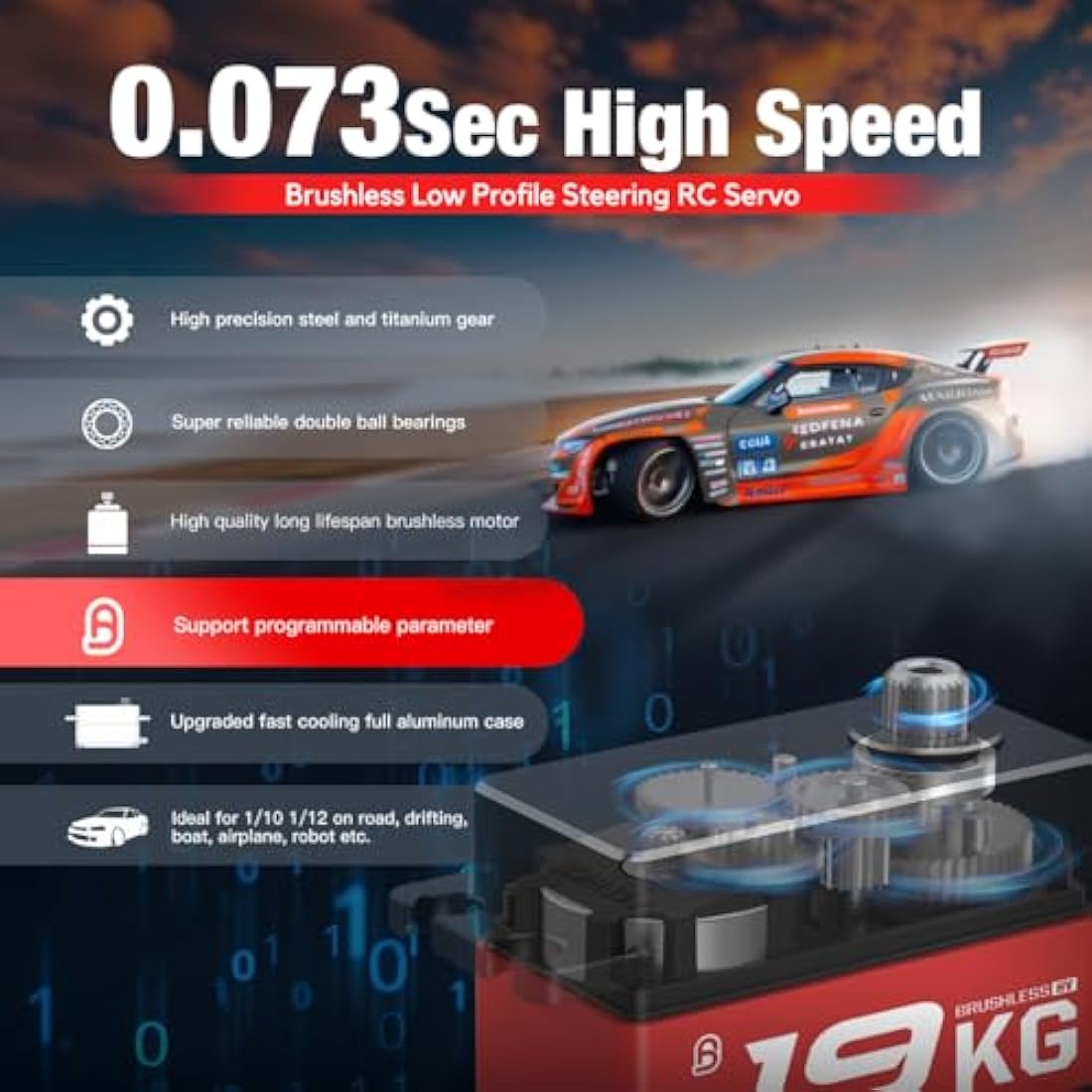 AGFRC 19KG Brushless Digital Servo – Full Metal Gear for 1/10 RC