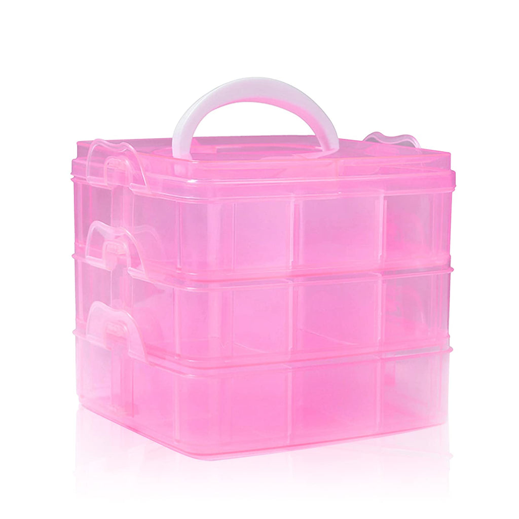 SacJkt Craft Storage Box, Compartments Divider Organizer Pink - image 1