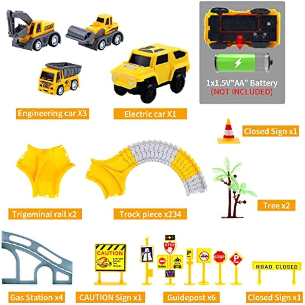 BBLIKE Construction Race Track Set – 255 PCS Flexible DIY Engineering Toy