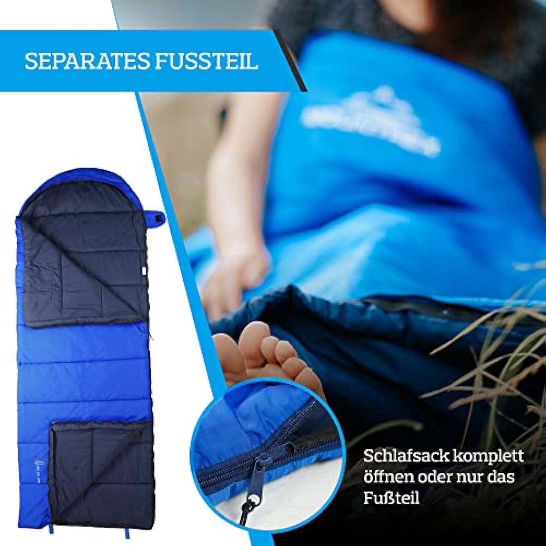 MOUNTREX 3-Season Blanket Sleeping Bag – Lightweight Nylon, Blue (Right Zip)