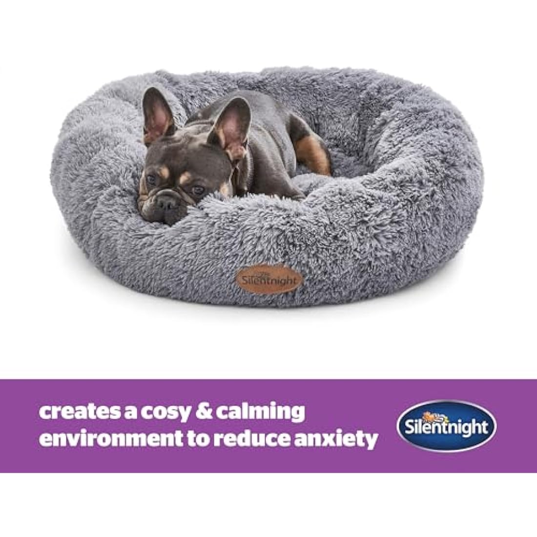 Silentnight Calming Donut Dog Bed – Plush Washable Pet Pillow, Grey, 70cm