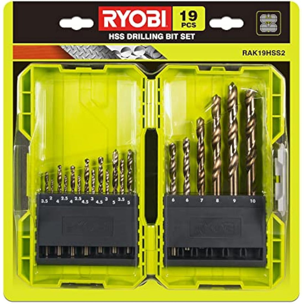 Ryobi RAK19HSS2 19-Piece HSS Drill Bit Set for Metal, Wood & Plastic