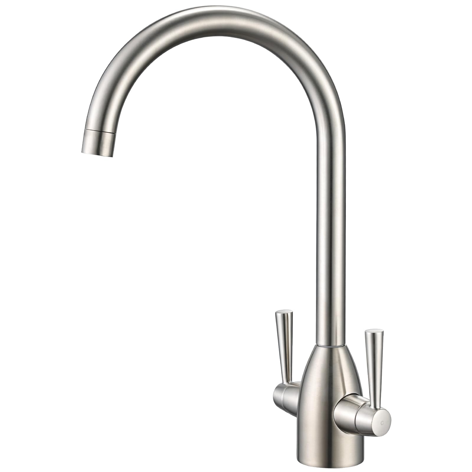 Hapilife Brushed Steel Kitchen Mixer Tap | 360 Swivel High Arc Faucet