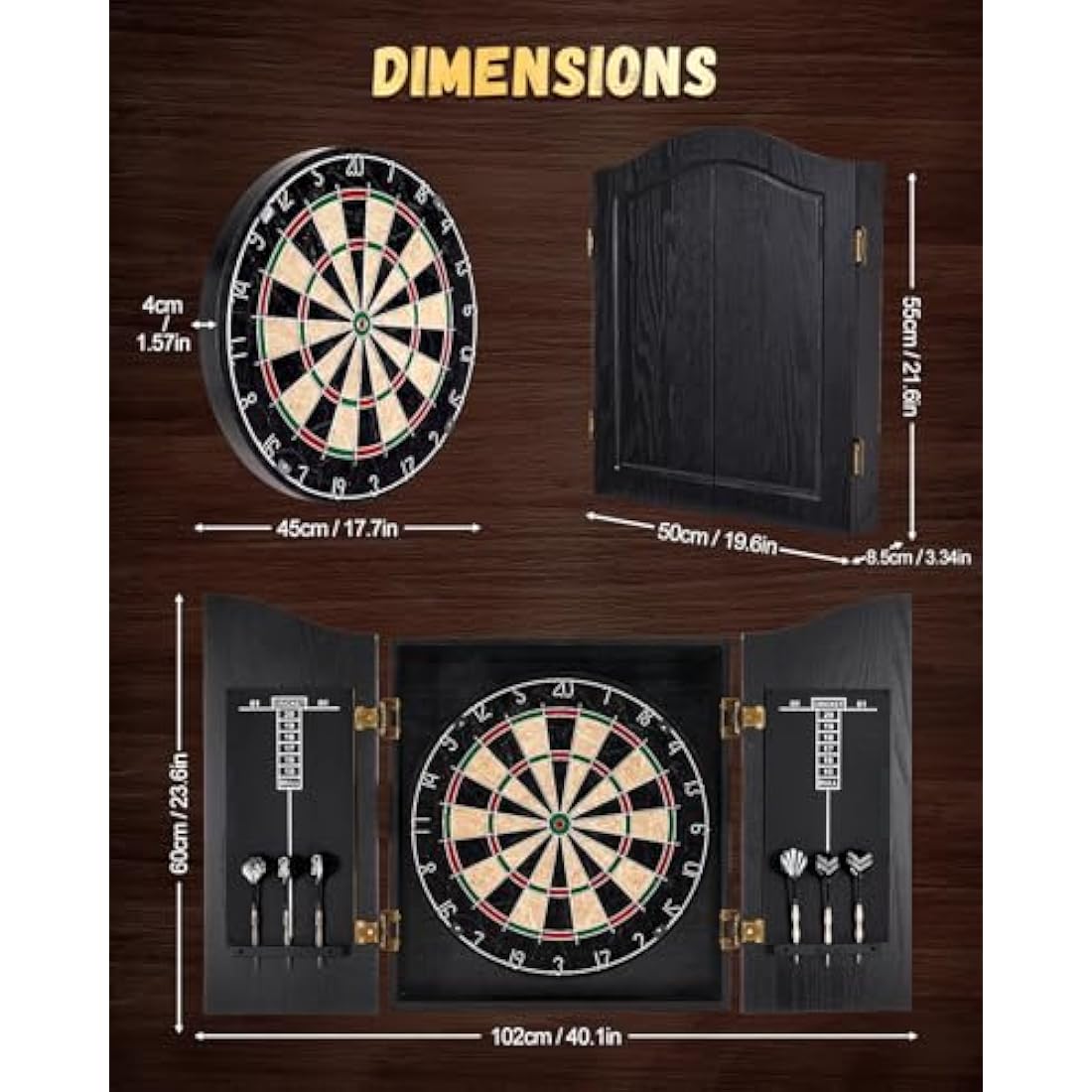 Yirinatek Sisal Dart Board Cabinet Set | Professional Steel Tip Darts