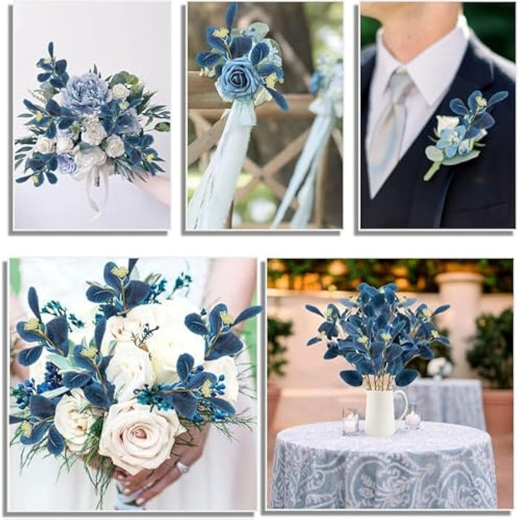6Pcs Blue Artificial Eucalyptus Stems with Seeds – 19.7"