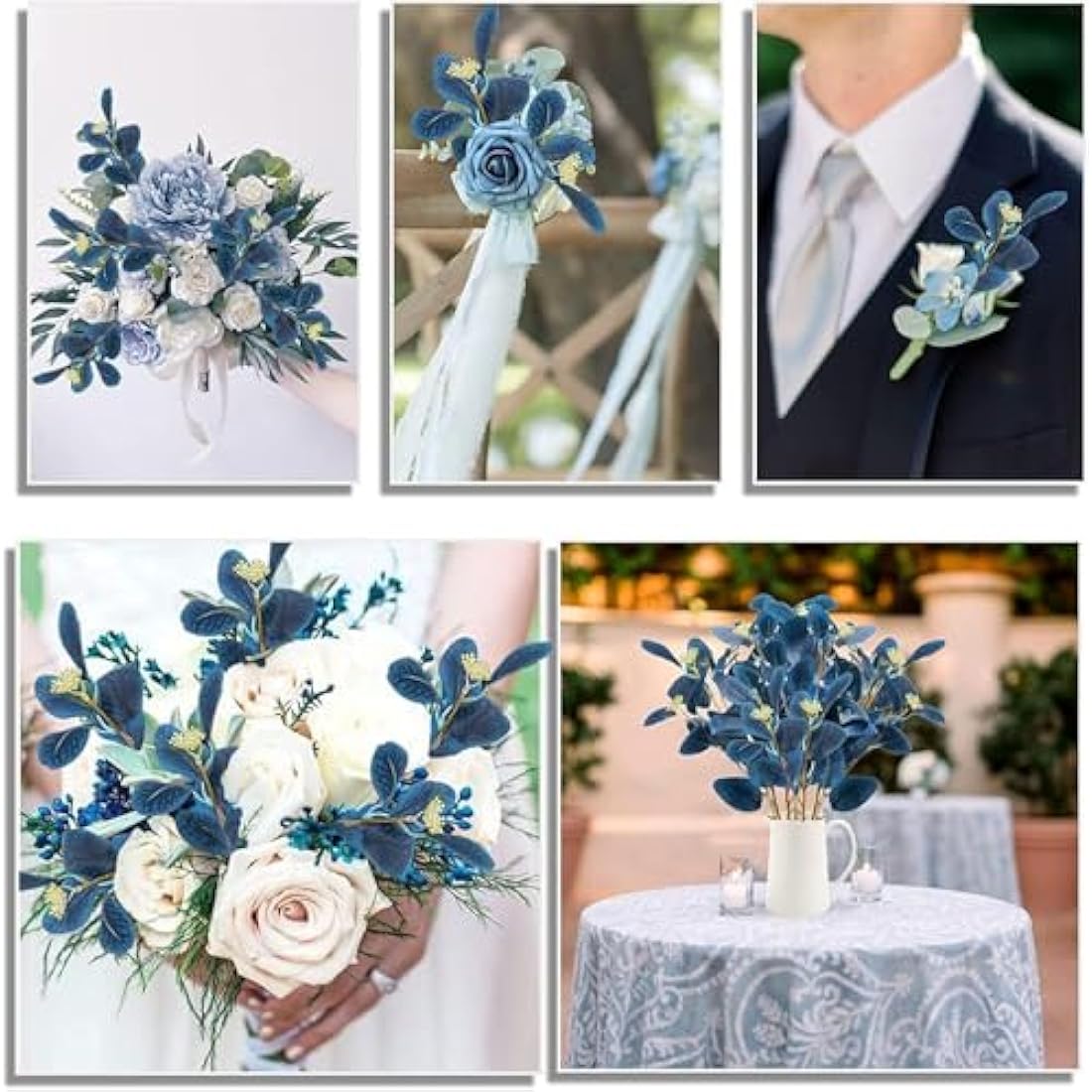 6Pcs Blue Artificial Eucalyptus Stems with Seeds – 19.7"