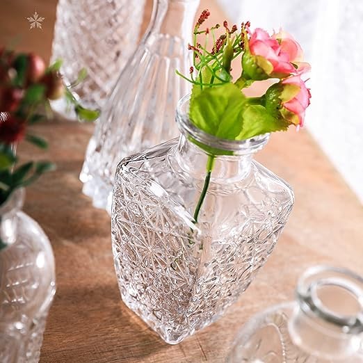Glass Bud Vase Set of 24 | Clear Vintage Embossed Flower Vases