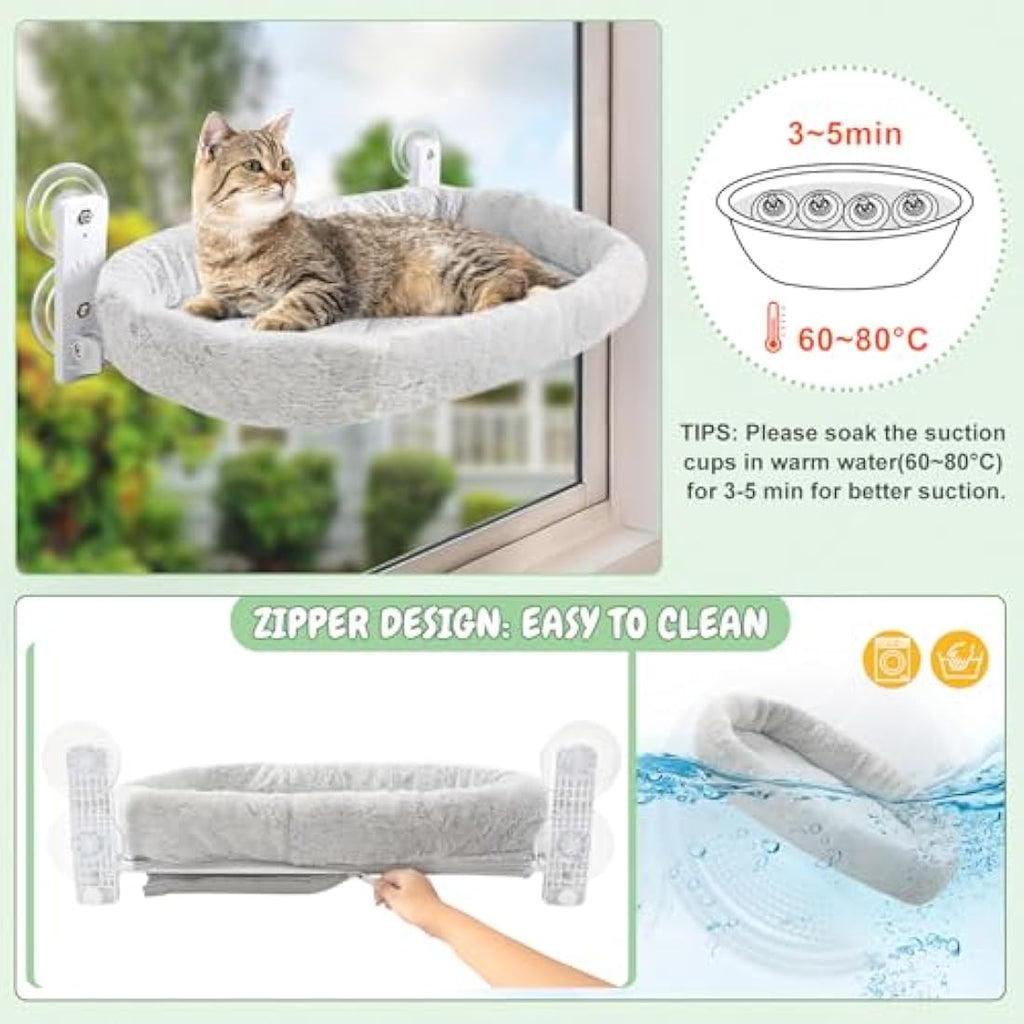 GUUSII HOME Cat Window Perch – Foldable Cordless Hammock Bed, Grey